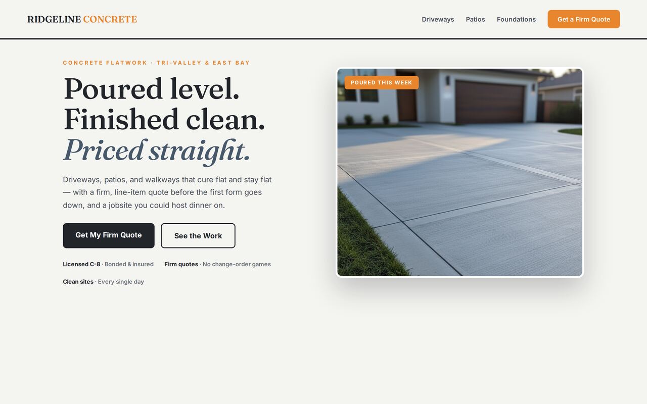 Beck Web Studio concept site shown for San Mateo County contractors