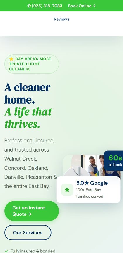 Thrive Cleaners website on a phone
