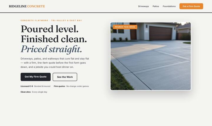 Concrete concept site — new broom-finished driveway