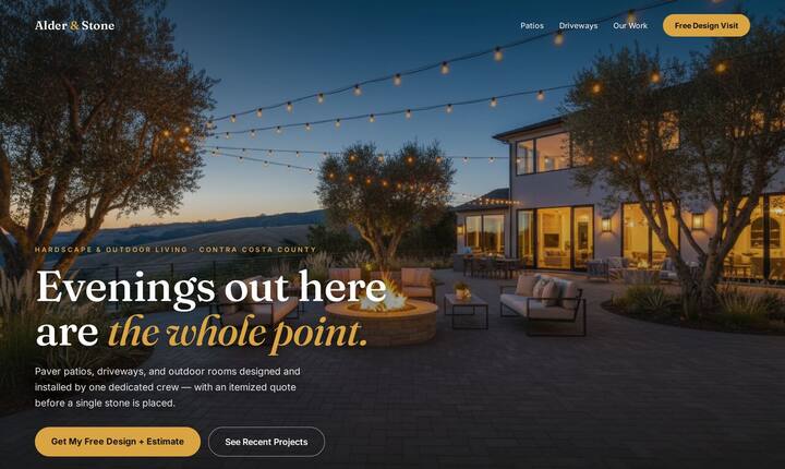 Hardscape concept site — twilight paver patio