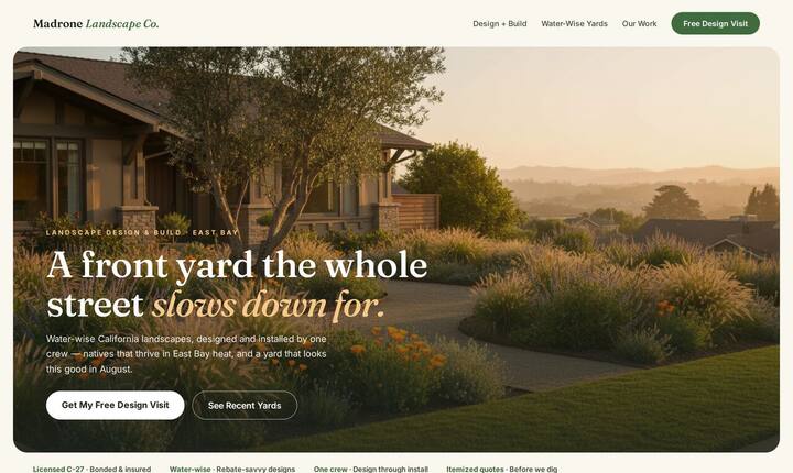 Landscaping concept site — golden-hour native yard