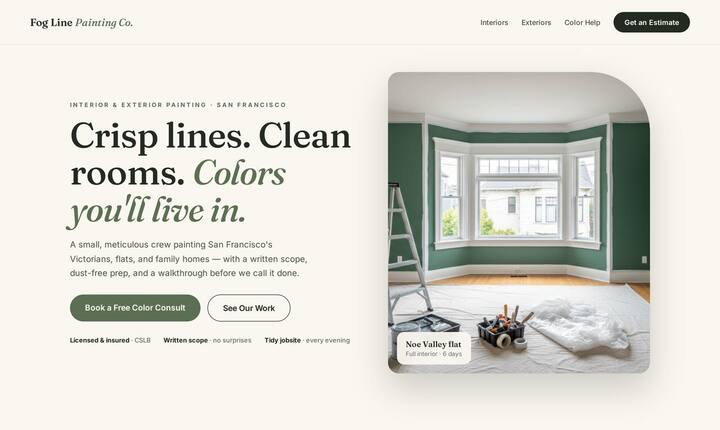 Painting concept site — crisp sage interior